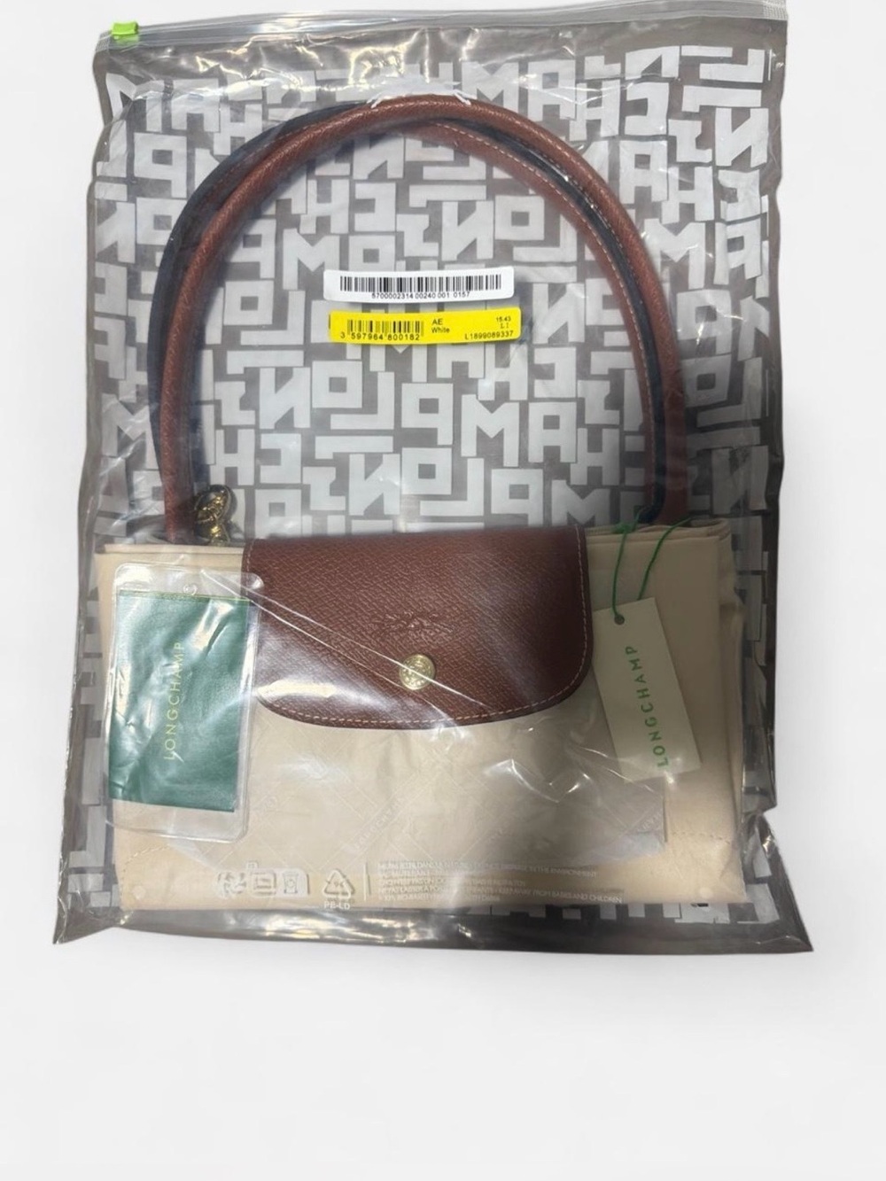 Size Large!!! Longchamp Cream Tote with Brown Leather Trim - Picture 5 of 6